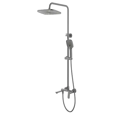 Душевая система Azario Alanti с квадратным тропическим душем, керамический картридж, шланг 150 см, графит (AZ-K2332-1GR)