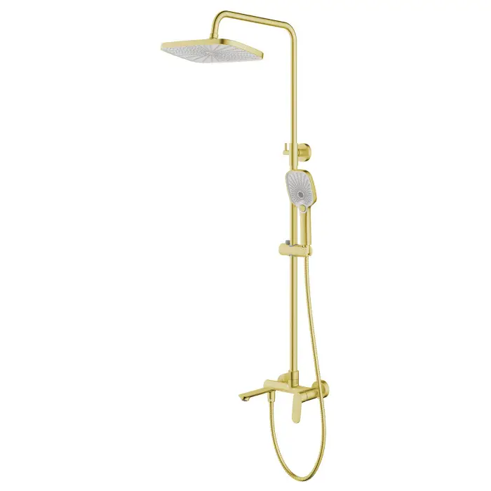 Душевая система Azario Alanti с квадратным тропическим душем, керамический картридж, шланг 150 см, золото матовое (AZ-K2332-1MG)