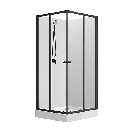 Душевая кабина Loranto NEO 90x90x(190+15) c низким поддоном 15см, прозрачное закаленное стекло 5 мм,задние стеклянные стенки белые, профиль черный-матовый (CS-21801)