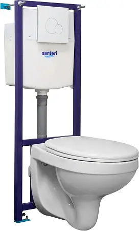 ПЭК Santeri Альфа комфорт, комплект инсталляции с унитазом с сиденьем Микролифт, белая кнопка смыва (1.3816.4.S00.00B.2)