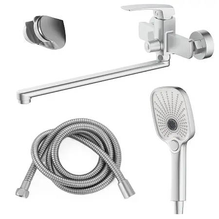 Смеситель для ванны Azario Conda керамический картридж, длинный излив, с ручным душем, шланг 150 см, сатин (AZ-K1711B)