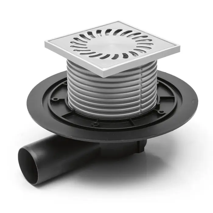 Душевой трап Azario 125х125 Dn 50 горизонтальный выпуск, с решеткой из нержавеющей стали, гидрозатвором (AZ-381 A) 