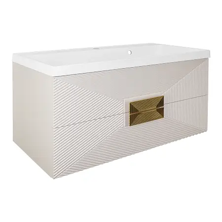 Комплект Azario ZENA Тумба 100/2 1000х450х585 подвесная, с раковиной CLASSIK 100, кашемир, ручка золото (CS00096979)