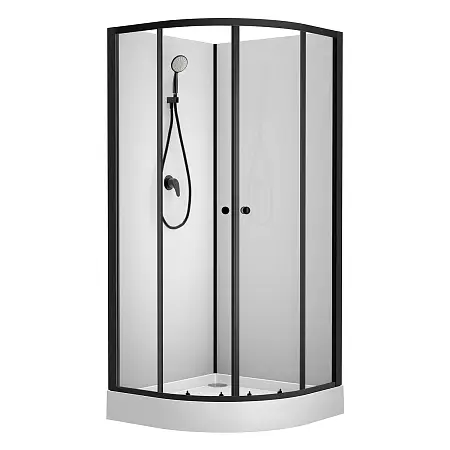 Душевая кабина Loranto NEO 100x100x(190+15) с низким поддоном 15см, прозрачное закаленное стекло 5 мм, профиль черный-матовый (CS-21800-100)