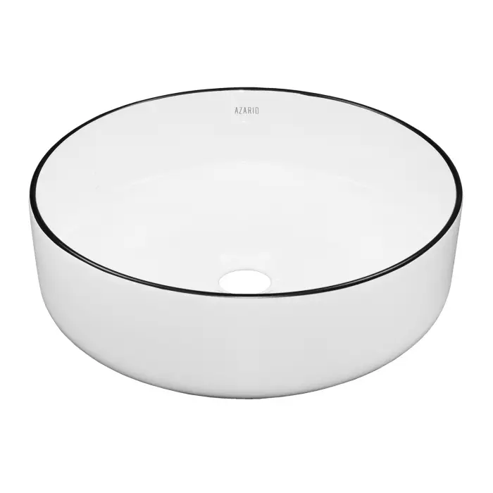 Раковина-чаша Azario 355х355х120 накладная, круглая, белый глянец/черная оконтовка (AZ-3134-BE) 