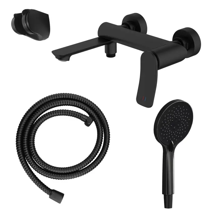 Смеситель для ванны Azario Escaro с ручным душем, керамический картридж, шланг 150 см, черный матовый (AZ-K3074B)