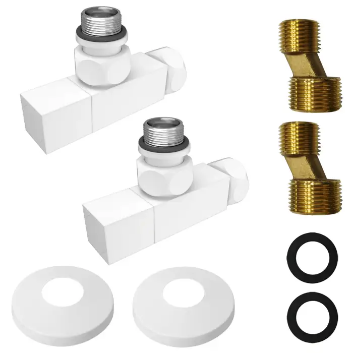 Соединение угловое с квадратным вентилем для полотенцесушителей Azario гайка-штуцер 3/4"х1/2", белый (AZ83853FW)