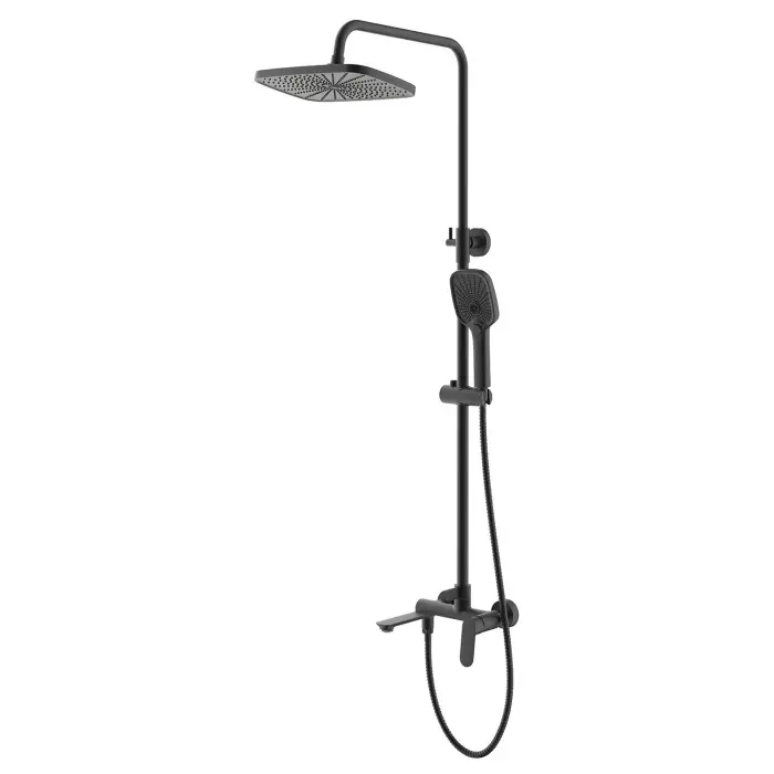 Душевая система Azario Alanti с квадратным тропическим душем, керамический картридж, шланг 150 см, черный матовый (AZ-K2332-1B)