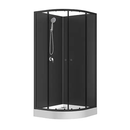 Душевая кабина Loranto NEO 100x100x(190+15) c низким поддоном 15см, прозрачное закаленное стекло 5 мм, задние стеклянные стенки черные, профиль черный-матовый (CS-21800BP-100)