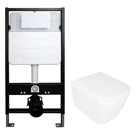 Сет: Инсталляция для подвесного унитаза AZARIO FORTE 3/6л.+ подвесной унитаз Loranto DELPHI, с системой смыва Tornado, сиденье микролифт (AZ-100-100F+91343)