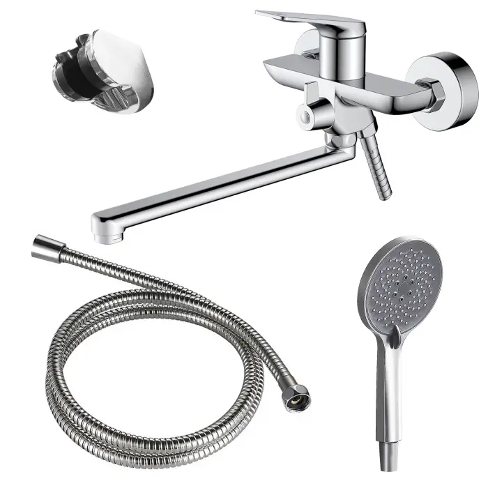 Смеситель для ванны Azario Lursy керамический картридж, длинный излив, с ручным душем, шланг 150 см, хром (AZ-K1749)