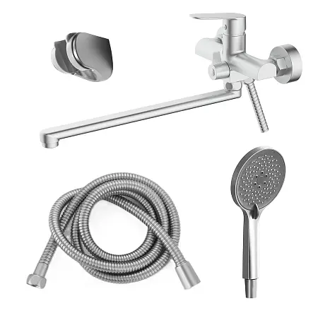 Смеситель для ванны Azario Alanti керамический картридж, длинный излив, с ручным душем, шланг 150 см, сатин (AZ-K1732BN)