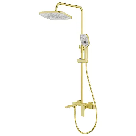 Душевая система Azario Arida с квадратным тропическим душем, керамический картридж, шланг 150 см, золото матовое (AZ-K2354MG)
