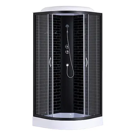 Душевая кабина Loranto 90х90х215 поддон 13см, черный кирпичный узор, прозрачное стекло 4мм, профиль черный (CS669013GB90)