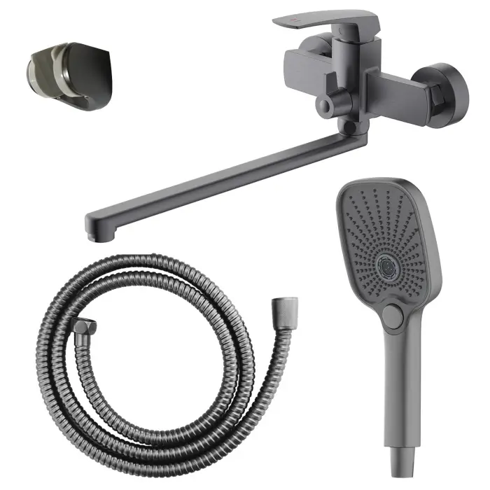Смеситель для ванны Azario Conda керамический картридж, длинный излив, с ручным душем, шланг 150 см, графит (AZ-K1711GR)