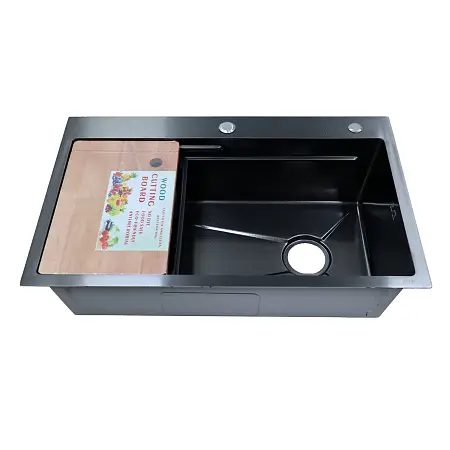 Кухонная мойка AZARIO Наоми (750*460*220) нержавеющая сталь черный соты (сифон, сифон, корзина, доска) (AZB7546H)
